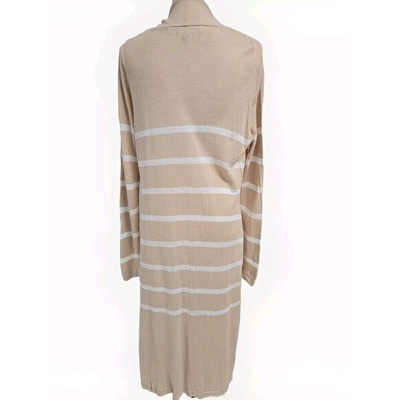 Max Studio Duster Long Cardigan Linen Blend White Tan Striped Women’s Size XL - Picture 4 of 8